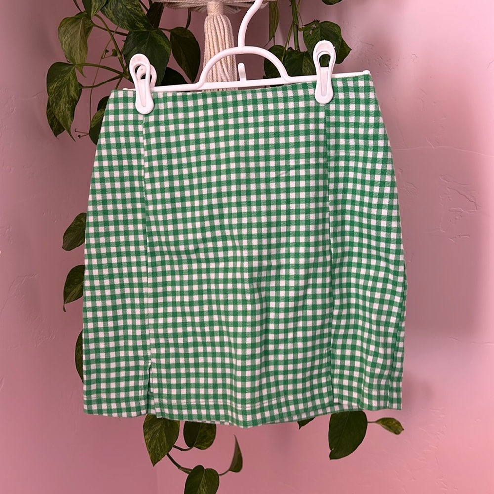 Green gingham pencil skirt mini